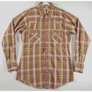 Vintage Dee Cee Shirt Mens 15 34 Brown White Western Pearl Snap Red Plaid